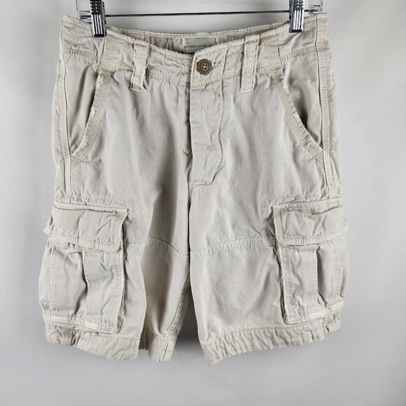 Abercrombie & Fitch Shorts Mens 28x10 Ivory Vintage Cargo Button Fly Distress - Picture 1 of 10